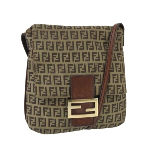FENDI Zucchino Canvas Mamma Baguette Shoulder Bag Beige Gold - Picture 1 of 16